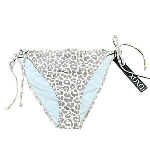 XOXO Women’s Gray And Cream Cheetah Print String Bikini Bottoms, Size M, NWT